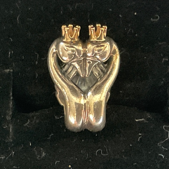 Pandora two tone Swans charm with 14k crowns - Picture 2 of 7